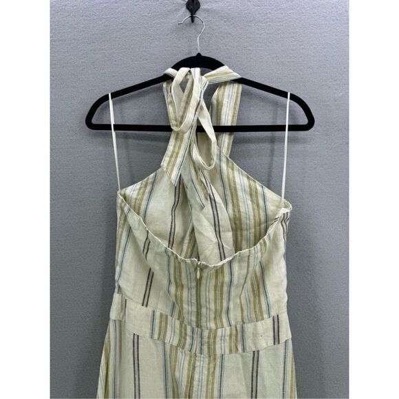 Happy X Nature Womens Cream Striped Linen Cutout Tide Halter Maxi Dress Size 4 - Picture 7 of 12